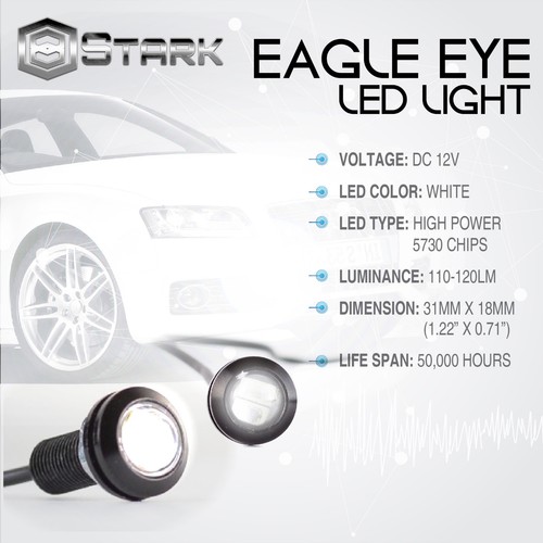 Eagle Eye 18mm 5730SMD High Power WHITE LED Fog Light DRL Backup Signal - 2PCS - Picture 5 of 6