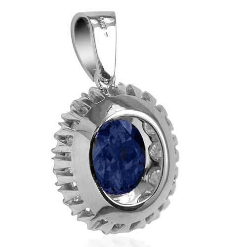 14k Solid White Gold Genuine Sapphire Diamond Pendant #P924 - Picture 4 of 4