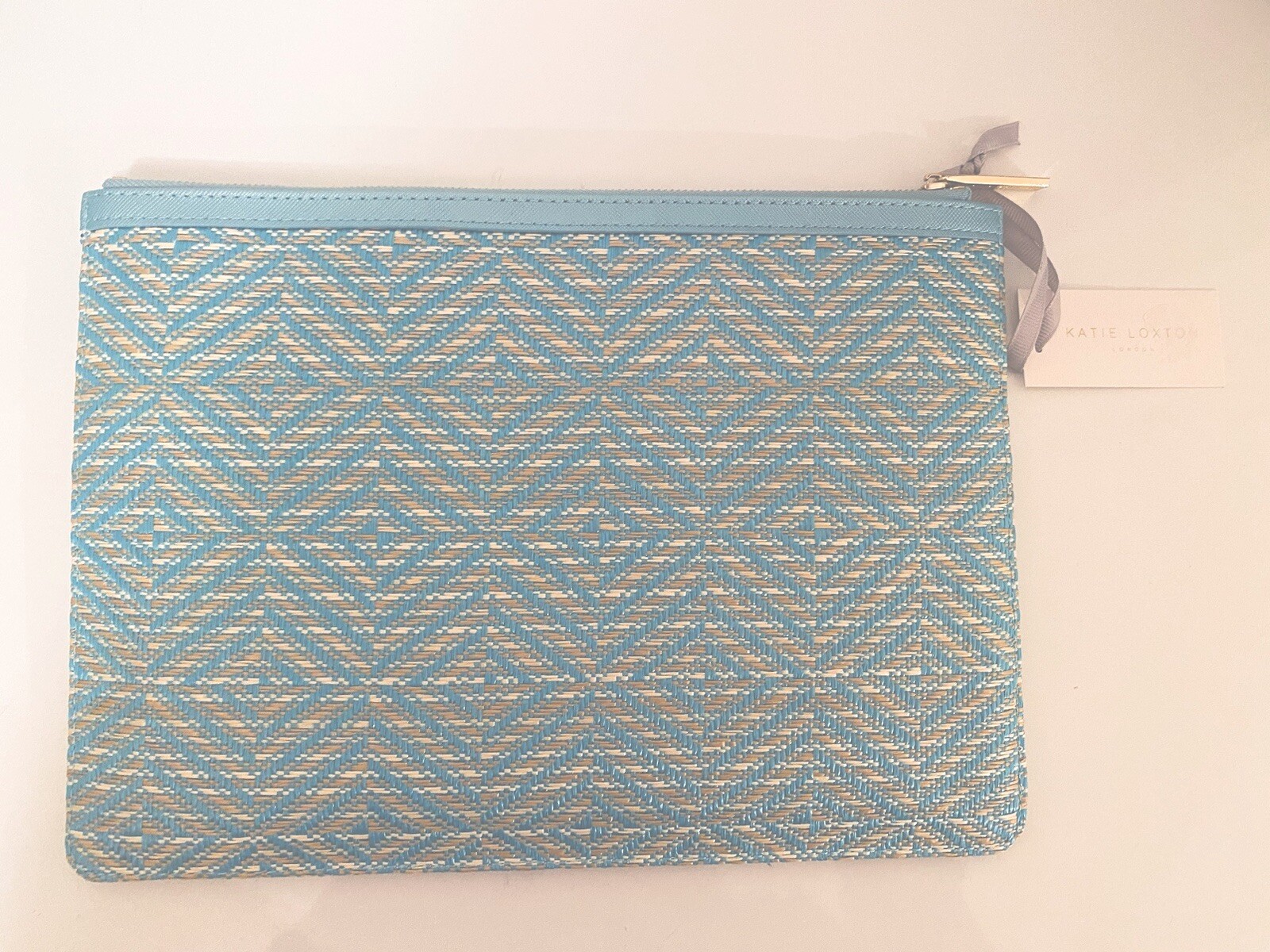 KATIE LOXTON LONDON TURQUOISE BLUE ZAHARA STRAW CLUTCH BAG PURSE POUCH