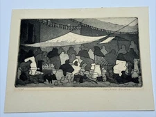 J MILFORD ELLISON ETCHING RARE MEXICAN MEXICO STREET VENDORS LISTED FAMOUS SMALL