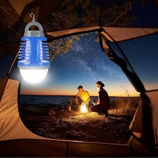 2 Packs USB Charging LED Camping Flashlight 3-in-1 Mosquito Killer Blue