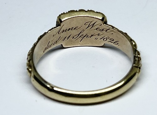 10k Gold Pearl Momento Mori Mourning Hair Ring Anne West Dated 1826 - Picture 6 of 10