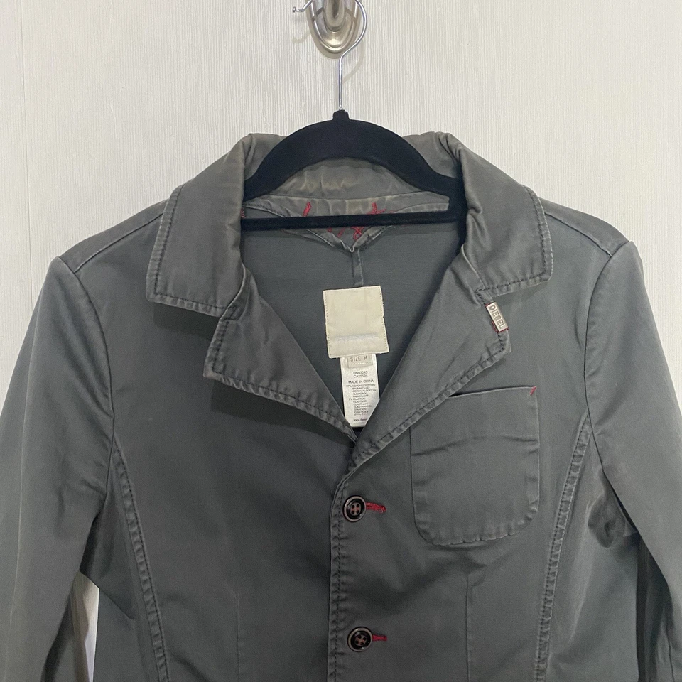 Diesel 夹克女式灰色棉混纺三扣长袖口袋 M 码 — 第 2/4 张图片