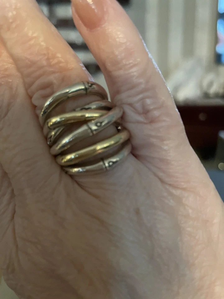 JOHN HARDY COLECCIÓN BAMBÚ RETIRADO BANDA ANCHA 2 TONOS PLATA Y ORO 18k. TALLA 7.