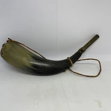 VTG Black Powder Horn Flask 13" Primitive Muzzleloader Hunting Leather Strap