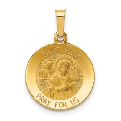 Real 14K Yellow Gold Polished and Satin St Mark Medal Hollow Pendant