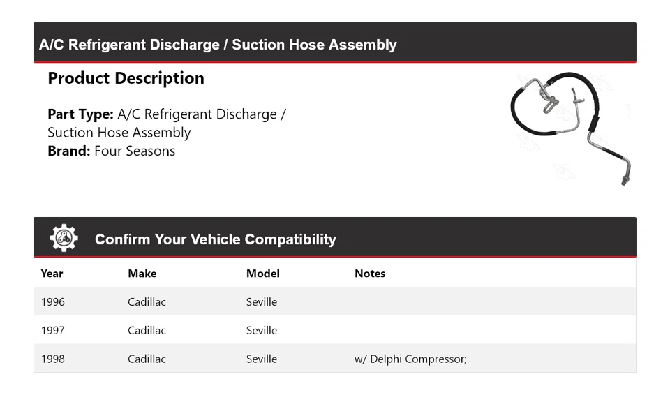 Conjunto de manguera de línea de succión de descarga para Cadillac Seville 1996-98 4 estaciones 19 Foto 2 de 4