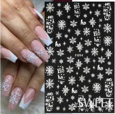 3D White Glitter Christmas Snowflake French Nail Art Sticker Manicure DIY NH22