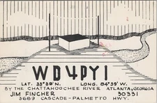 amateur ham radio QSL postcard WD4PYI Jim Fincher 1979 Atlanta Georgia
