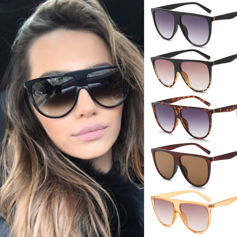 Slim Flat Top Large Oversized Shield Women Ladies Fashion Sunglasses