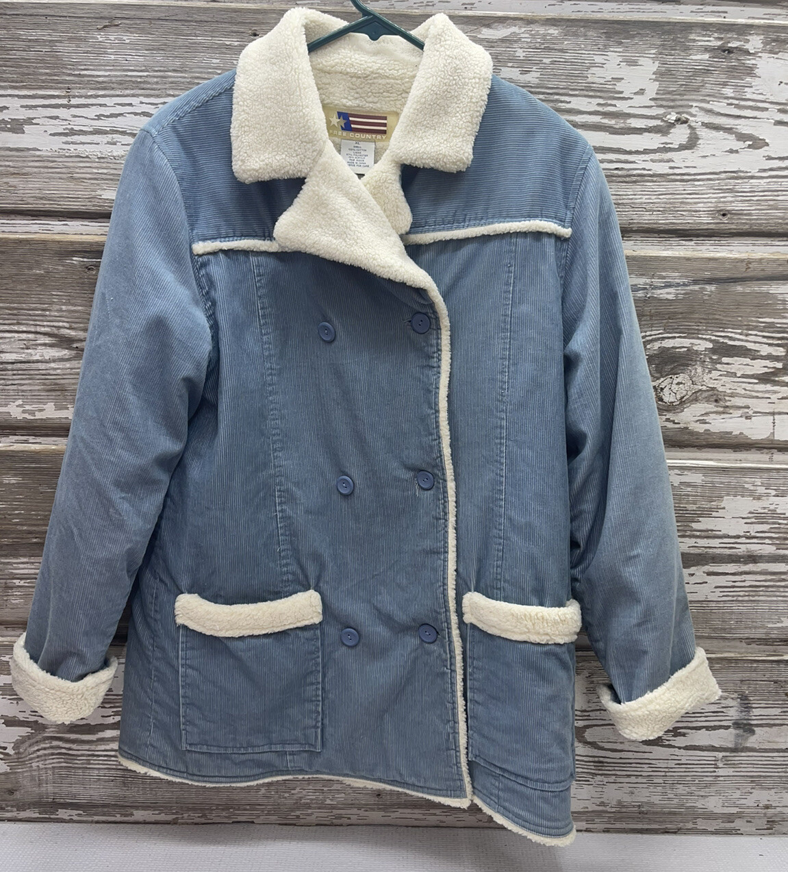 Vtg Cordaroy blue Sherpa Lined Western 
