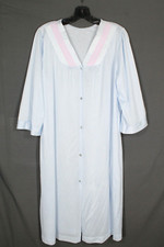 VTG LORRAINE Thin NYLON Quilted Pink Neckline LING BLUE Button-Up LOUNGE ROBE M