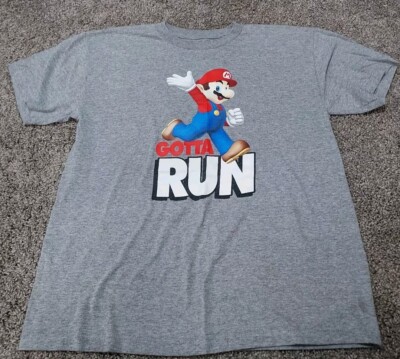 OEM Nintendo 2017 Super Mario Gray T shirt L Large 14/16 Boys Youth Gotta Run