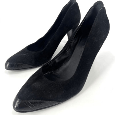 Jil Sander Women's Velvet Leather Trim Pointed Toe Pump Heel Shoes Black Size 36