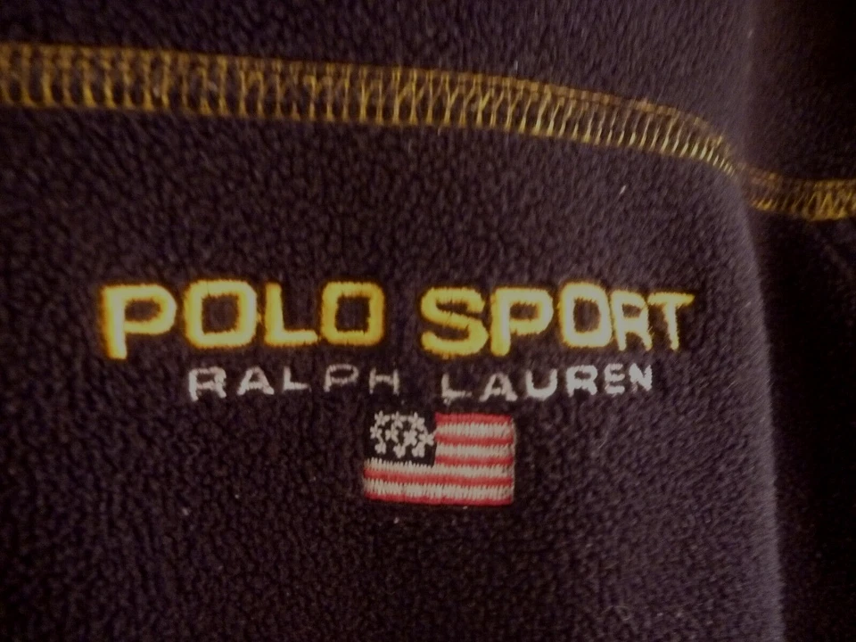 Hombres M Polo Deportivo Ralph Lauren Azul Marino Amarillo Polartec Térmico Polar Cremallera Capucha De Colección Foto 3 de 4