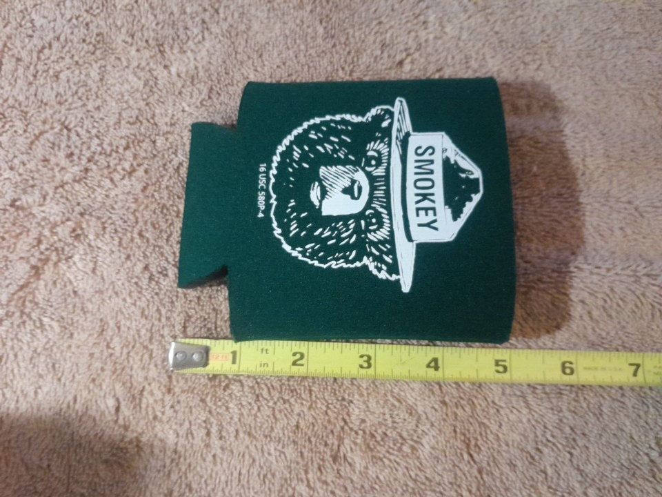 Smokey The Bear Campfire Safety Beer Can Koozie Green Vintage