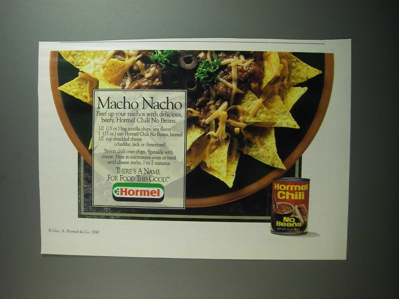 1991 Hormel Chili Ad - recipe for Macho Nacho