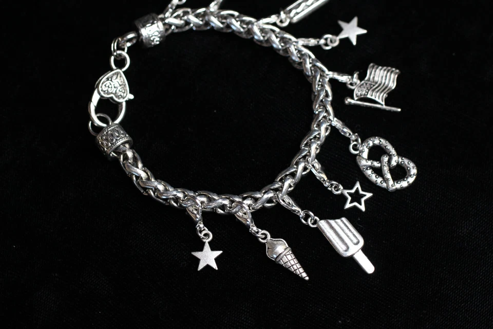 Pulsera con dijes de peltre de plata temática justa 8" intercambiable 4 de julio Foto 3 de 4