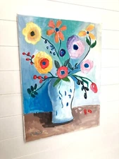 ORIGINAL PAINTING Abstract Impressionist Flowers Oil Still Life Contemporary Art
