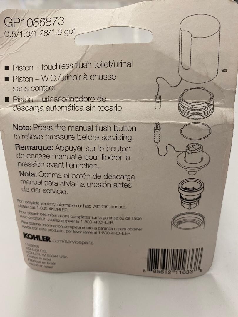 Kohler 1056873 Piston Assy Automatic Touchless Flush Valve GP1056873