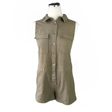 Bobi BLACK Sleeveless Green Romper Size Small 100% Cotton Twill