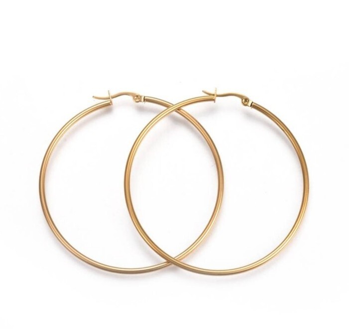 Lever Back Stainless Steel Hoop Earrings 49mm Diameter Elegant Design-image