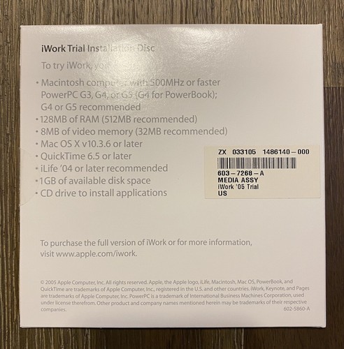 Apple iWork ’05 Trial version for Mac – New and Sealed – Macintosh - 4 Available - Picture 2 of 2