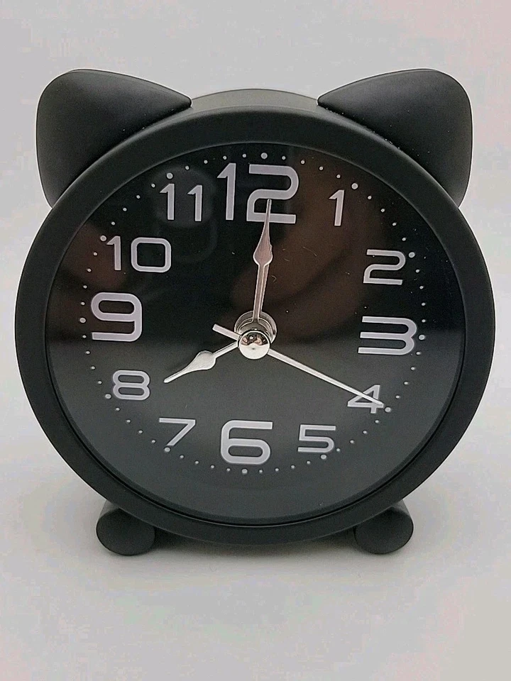 NEW Cat Lady Analog Alarm Clock Adorable Black Cat Ears Non-ticking Compact NIB - Image 2 of 4