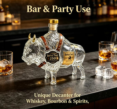 Buffalo Trace  Bourbon Whiskey Bottle Bison Shaped Whiskey Decanter Glass Bottle