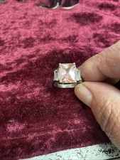 925 Sterling Silver Faceted Pink Topaz Shiny Cocktail Ring Sz 8.75