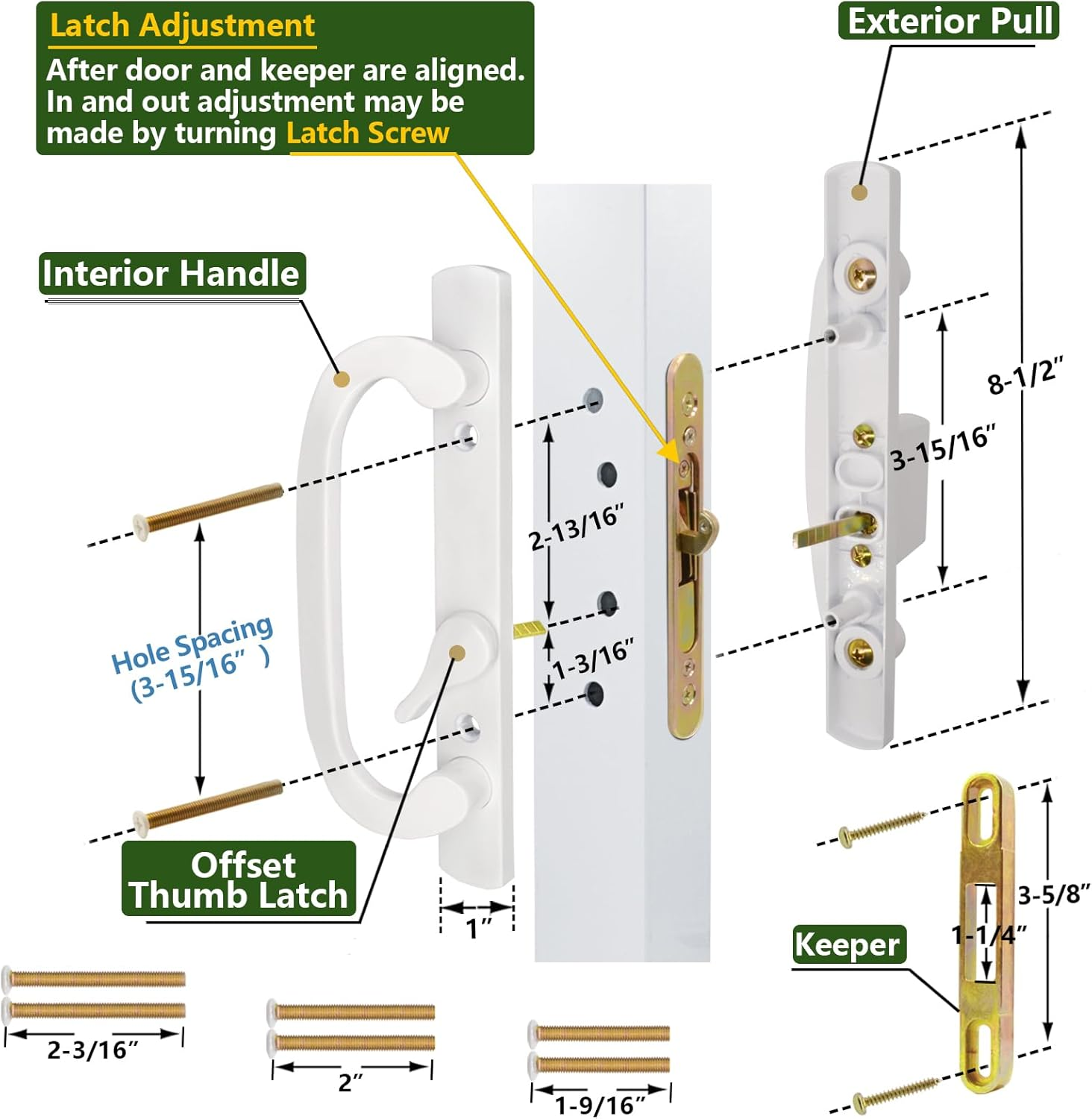 Patio Sliding Glass Door Handle Set with Mortise Lock 45° Keyway, Keyed ...