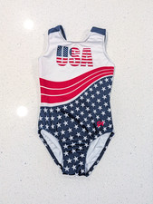 TEAM USA GK Elite CL Large Gymnastics Dance Leotard Olympic STARS STRIPES FLAG