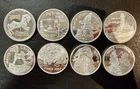 Lot of (x8) 1 OZT 999 Fine Silver Holiday Christmas Art Bullion Rounds 2002-2009