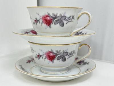 2 Vintage Spring China Japan Greystone Rose Tea Cup and Saucer Sets 4 Pieces
