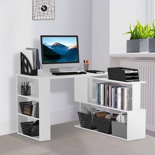L Shaped Desk, Corner Computer Desk, 360 Degree Rotating Home Office ...