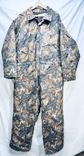 VTG 80s Mossy Oak Zip Up Insulated Camo Hunting Cotton Coveralls JumpsuitXL READ