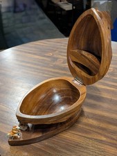 Mid Century LARGE Walnut Shaped Nut Set Bowl, Picks, And Cracker