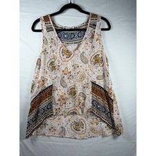 Patrons of Peace Womens Paisley Mixed Print High Low Tank Top Orange boho sz M