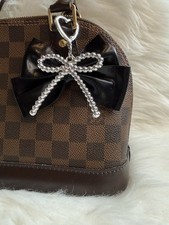 Bow Heart Keychain Bag Charm Faux Leather Bow Key Ring Black Silver Holiday Gift