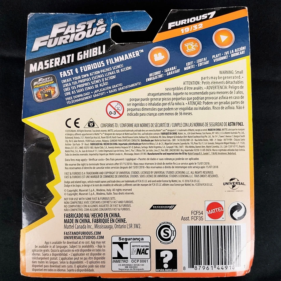 Fast & Furious Maserati Ghibli Green 1:55 Scale Diecast Car #19/32 Mattel 2016 - Image 3 of 4