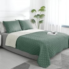 King Size Reversible Quilt Set with 1 Quilt and 2 King 92''x104'' Cyan/Ivory