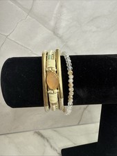 Boho Faceted Gem Gold tone Faux Leather Magnetic Clasp Bracelet 7.5 in