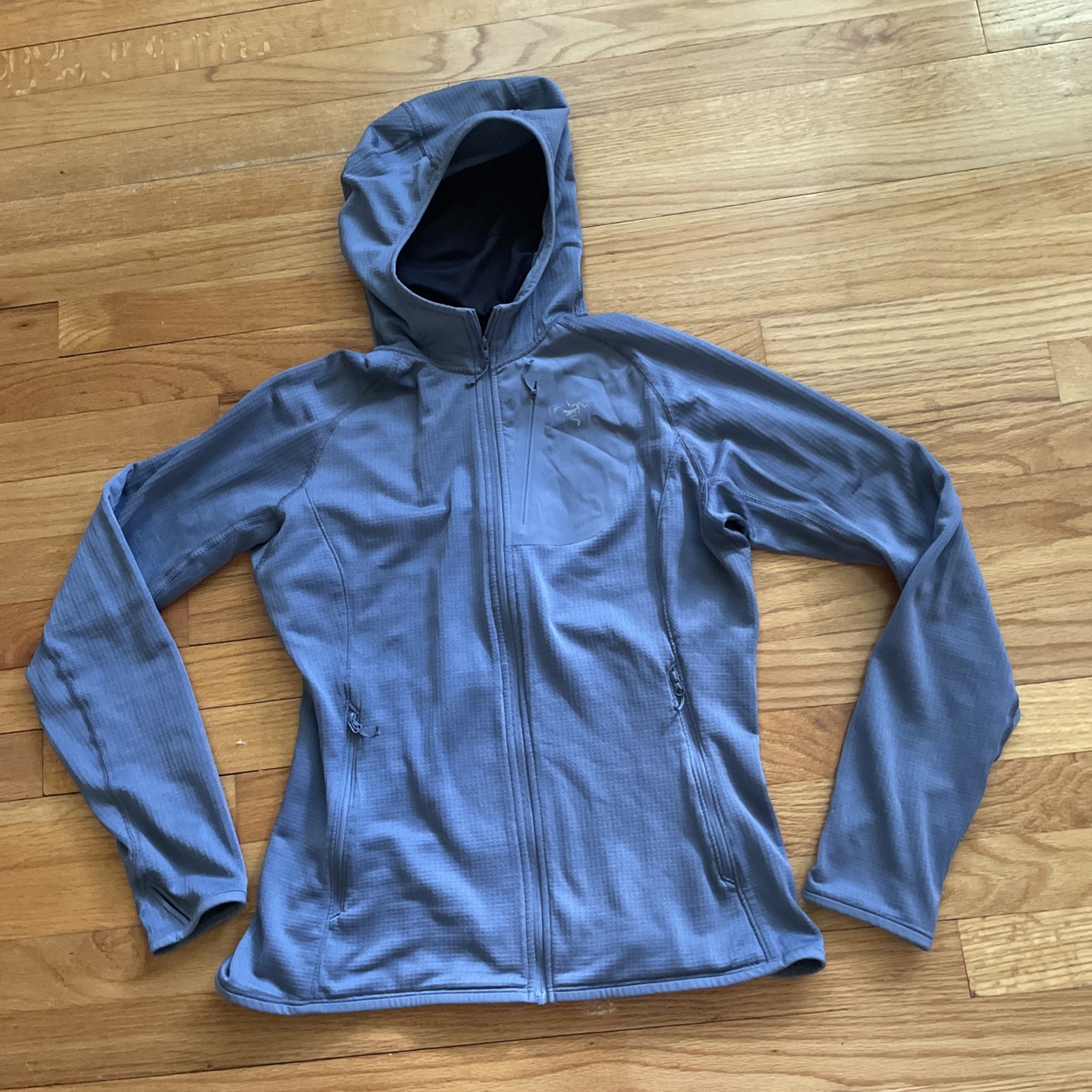 ARC'TERYX Arcteryx Felpa con Cappuccio Giacca Donna M Blu Full Zip LOGO ANTERIORE STACCATO