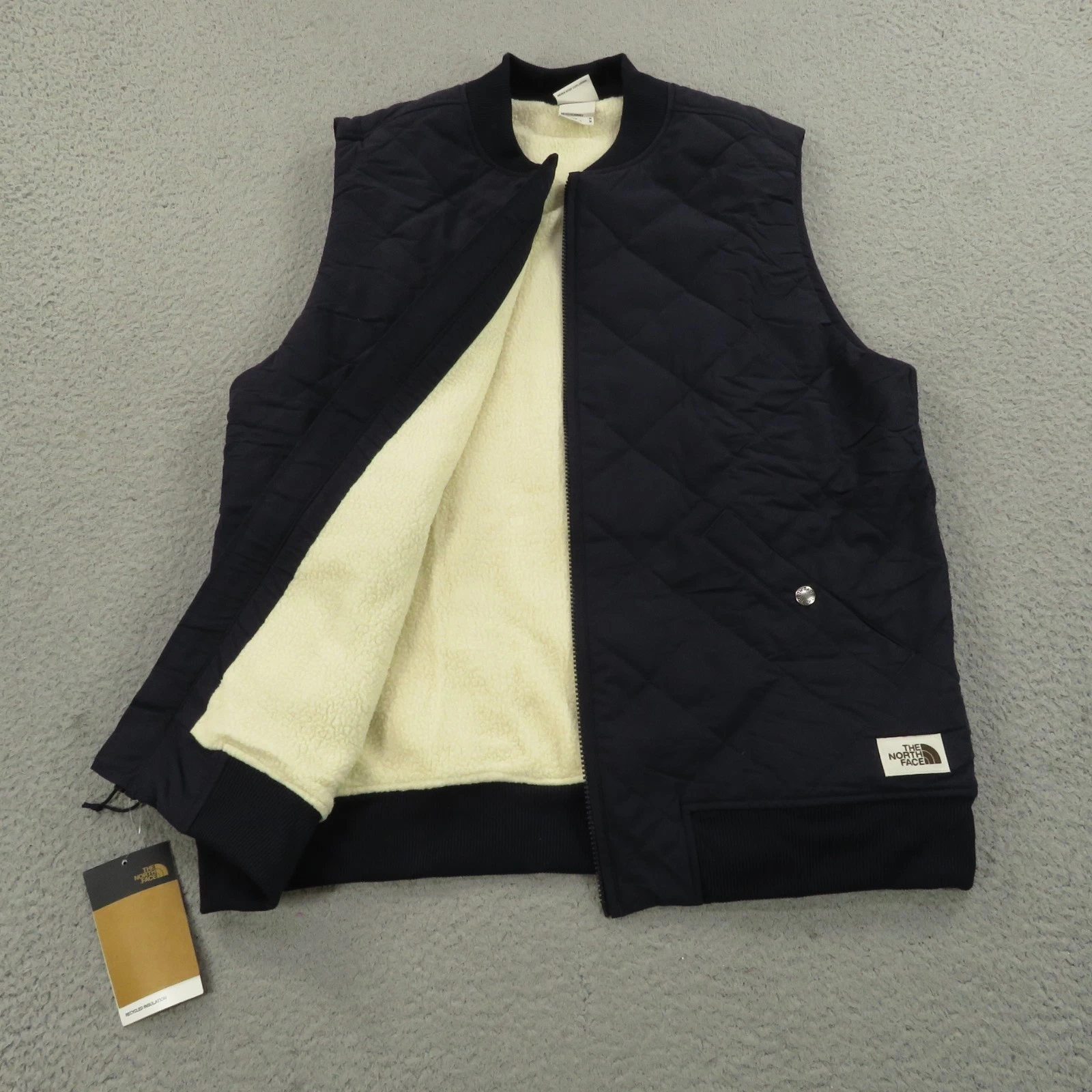 North Face Vest Mens Medium Cuchillo Insulated Fleece Lined Quilted Aviator Navy
Opens in a new wind