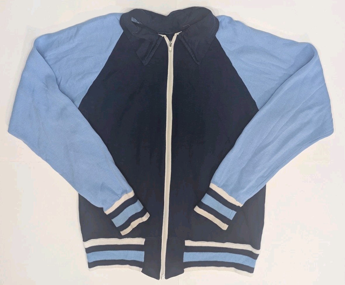 Vintage 70s Sportswear Jacket Mens XL Track Suit Blue Tennis Running Acrylic