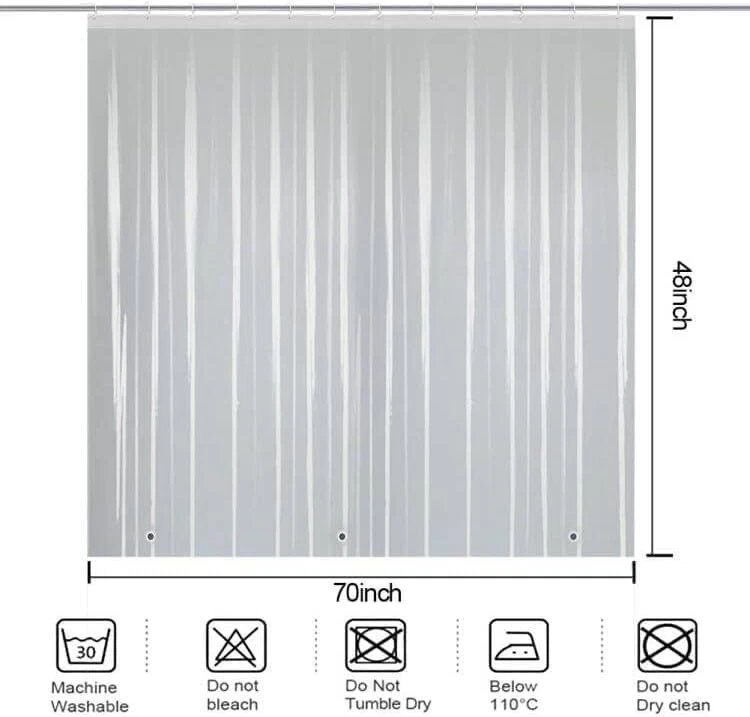 Revestimiento de cortina de ducha corto transparente 48 pulgadas de largo, vinilo Peva impermeable baño... Foto 2 de 2