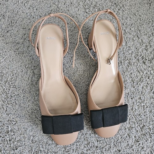 MNG Mango Bow Tie Nude Ankle Strap Full Toe Shoes Size 41/10 - Picture 2 of 6