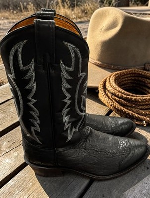 Tony Lama Mens Black Leather Ostrich Foot Round Toe Exotic 