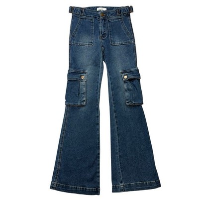 Rue 21 Womens Jeans 2 Flare Dark Wash Cargo Low Rise y2k Streetwear Edgy