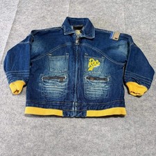 Vintage Rocawear Denim Jacket Boys Blue Yellow Zip Up Y2K Hip Hop size 5-6 M